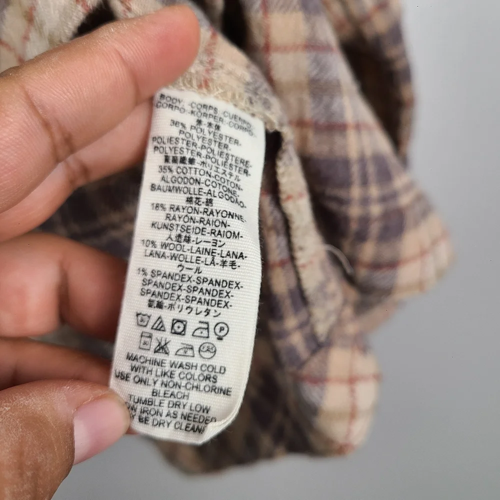Free People Northern Bound Oversized Flannel Balloon Sleeve Top in Beige Combo